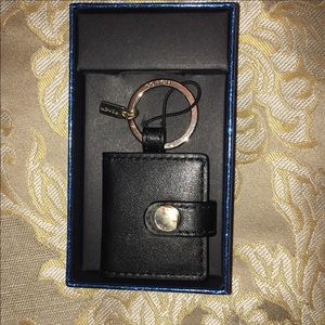 Coach, black leather picture keychain.